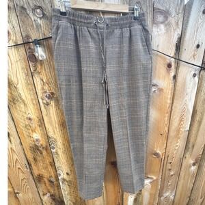 Nine West Plaid Jogger Pants Elastic Waist Drawstring Medium Career